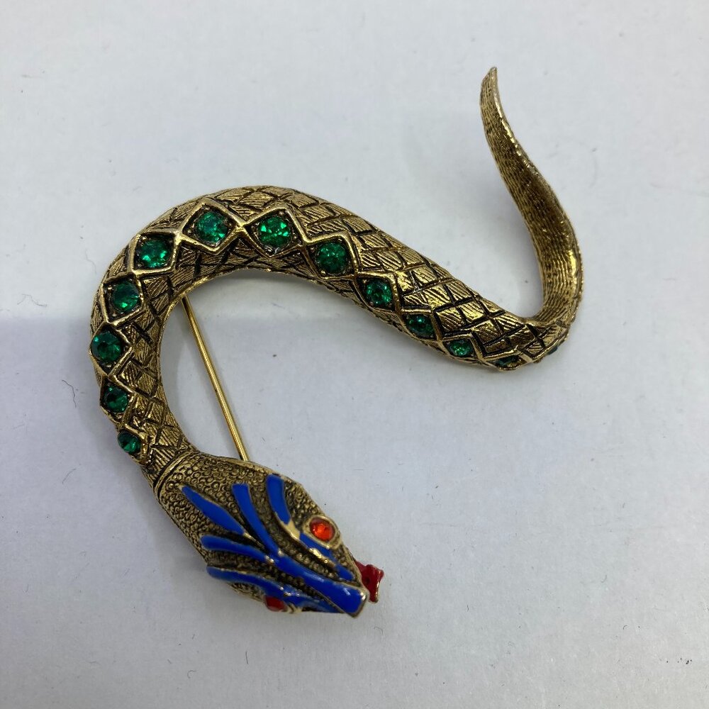 Vtg Art Arthur Pepper snake cobra  enamel gold tone brooch